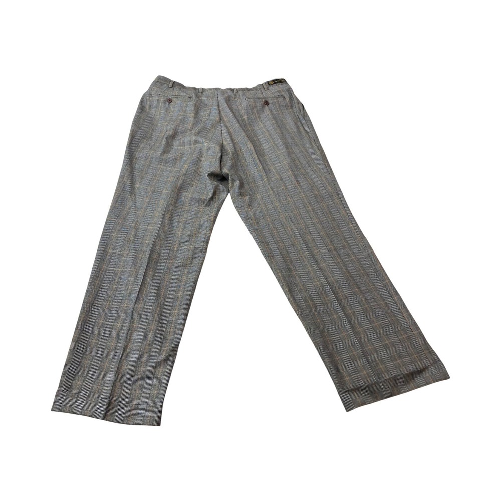 Turnbury Plaid‎ Wool Blend Dress Pants Mens 38x32 Super 120s Brown Blue